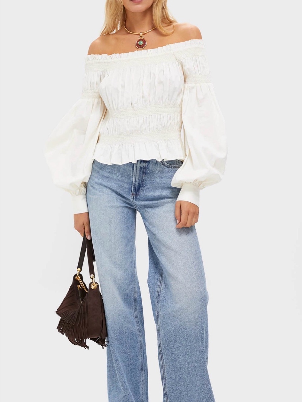 Tuckernuck Vintage White Smocked Adeline Blouse Top Ruched Discolored NWT $128